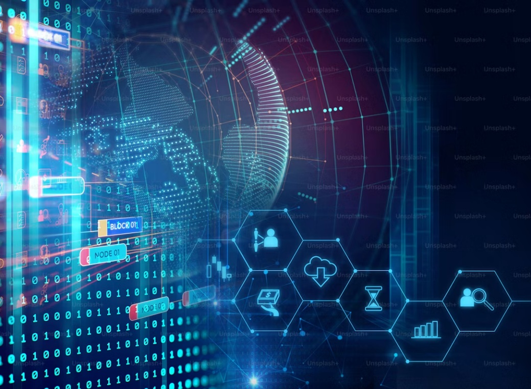 Digital world map with cyber and data connections